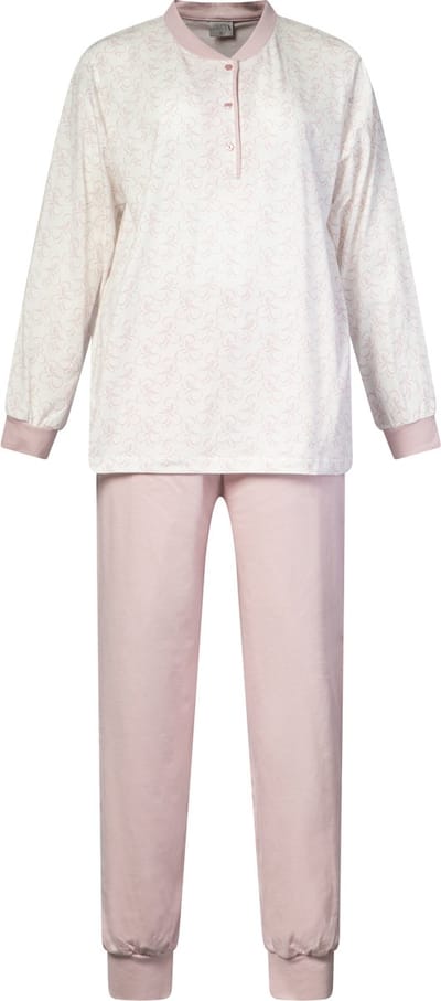 Lunatex - dames pyjama 124263 - all season pyjamaset - wit met roze - maat S