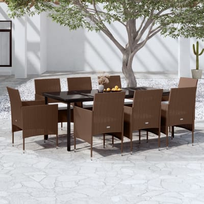 vidaXL - 9-delige - Tuinset - met - kussens - bruin - en - zwart