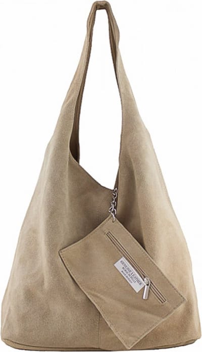 Taupe Suède Schoudertas Lili - Handtassen - Shoppers - Ruime Suède dames tassen - Taupe