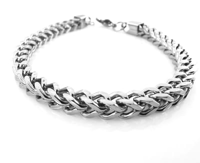 Armband - heren - RVS - vierkant - V-Schakel - L 24 cm - Br 6 mm - zilverkleurig.