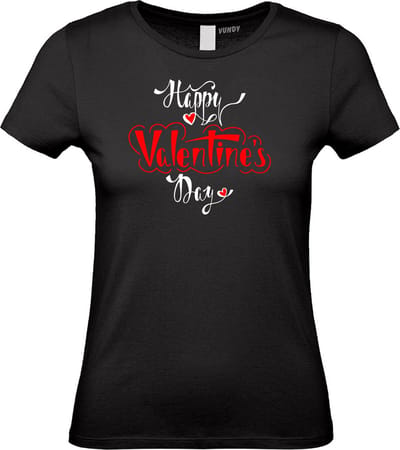 Dames t-shirt Happy Valentines Day | Valentijn cadeautje voor haar | Valentijn | Valentijnsdag voor vrouwen | Zwart Dames | maat XS