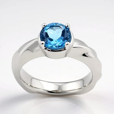 Cavill - Zilveren Ring - 925 Sterling Zilver - 1,386 ct Marambaia Topaas Rond - Verstelbare Ronde Slijpvorm - Blauw Edelsteen Sieraad