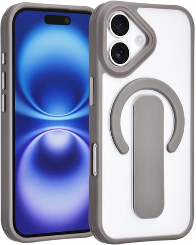 TUNIQ Anti-shock Back cover voor iPhone 16 - Ingebouwde Ringstand - Grijs