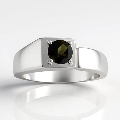 Cavill - Zilveren Ring 925 Sterling Gerhodineerd - Braziliaanse Groene Toermalijn 0,39 ct Rond Slijpsel - Elegante Prong Zetting Sieraad