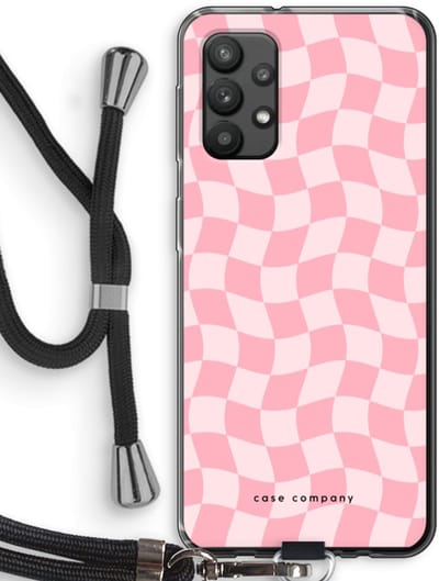 Case Company® - Hoesje met koord geschikt voor Samsung Galaxy A32 4G hoesje met Koord - Grid Roos - Telefoonhoesje met Zwart Koord - Bescherming aan alle Kanten en Over de Schermrand