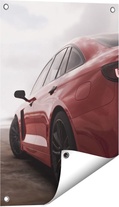 Gards Tuinposter Rode Sportwagen Auto - 40x60 cm - Tuindoek - Tuindecoratie - Wanddecoratie buiten - Tuinschilderij
