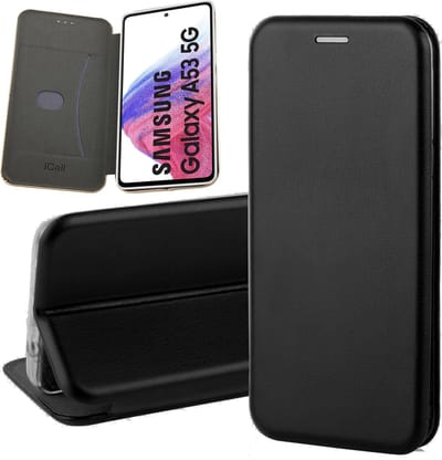 Hoesje geschikt voor Samsung Galaxy A53 - Book Case Kunstlederen Wallet Cover Minimalistisch Pasjeshouder Hoes Zwart