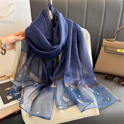 Bloemenborduurwerk Zijde Wol Sjaal Luxe Dames Hijab Vrouwelijke Foulard Pashmina Lange Strand Stola Sjaal Wikkel Sjaals Bandana 70X200CM black