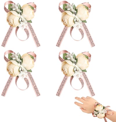 Dailygoods- Pols Corsage Lichtgeel - 4 Stukken - Zijde Bloem - Bruiloftsaccessoires - Decoratie - Multifunctioneel - Bloemcorsage