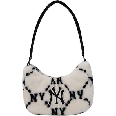 MLB New York Yankees Vintage Bloemig Groot Logo Herfst Winter Trendy Polyester Kunstleer Onderarmtas Tote Schoudertas Standaard 3ABQS0826-50CRS Milk White white