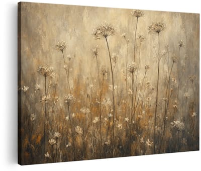 Artaza Canvas Schilderij Wit Bloemenveld - Abstract Vintage - Natuur - 90x60 cm - Wanddecoratie Woonkamer - Schilderijen - Muurdecoratie