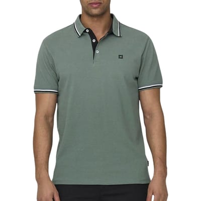 Only & Sons groene heren polo   Rib kraag   Regular fit   Knoopsluiting   Duurzaam   Korte mouw Groen M