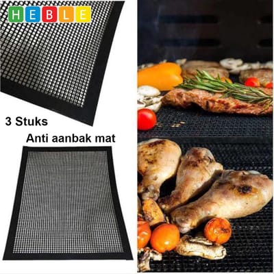 3x BBQ-Matjes: Teflon-Antikleef, Ovenbeschermer, Universeel, Zwart/Grijs Classic - CHPN BBQ Accessoire Heble® -