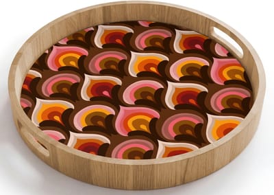 Dienblad rond 40x40 cm - Schootdienblad hout - Patroon - Retro - Kleurrijk - Borrelplank rechthoek - Plateau houten dienbladen