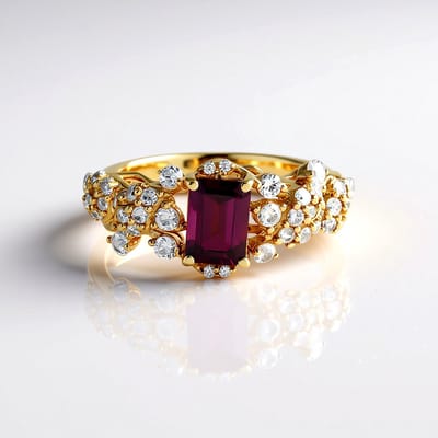 Cavill - Zilveren Ring Verguld 925 Sterling Zilver - Naktamunda Rhodoliet 1,036 ct Achthoekig - Zirkonia Pavé Tanzanisch Luxe Damesring