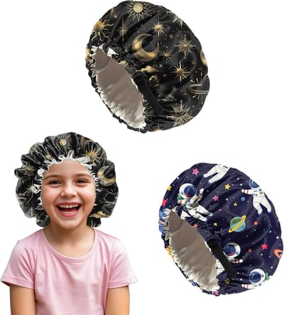 2-Pack Satijnen Kinder Slaapmutsjes - Comfortabele Douchecap voor Krullend en Lang Haar