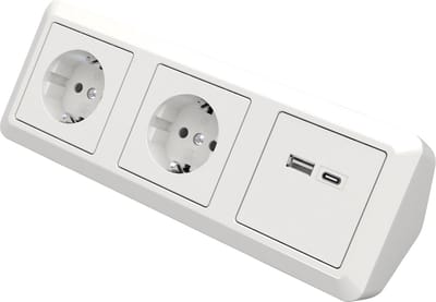 McPower Cup Stekkerdoos – Verdeelstekker 2-voudig - Stekkerblok met USB-A & C Oplaadpoorten – Compacte Tafelcontactdoos - Wit