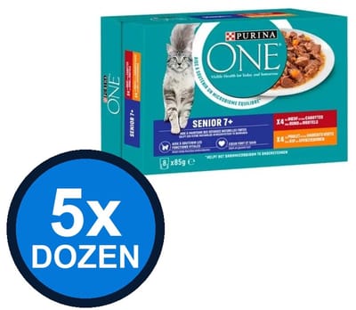 5x Purina One - Senior Rund & Kip in Saus (8x85g) - Kattenvoer Natvoer - 680 g