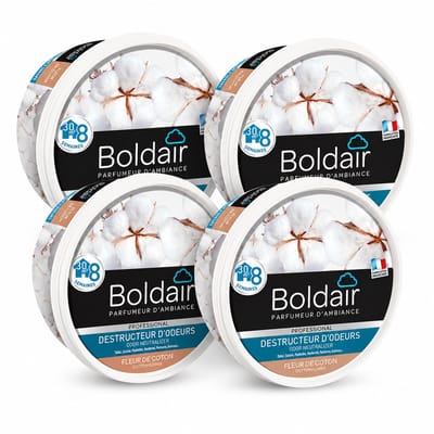 Boldair Geurverdrijver Gel Fleur de Coton 300 g - Set van 4 Stuks - Professionele Luchtverfrisser Geurneutralisator - 8 Weken Werking tot 30 m² - Made in France Grasse