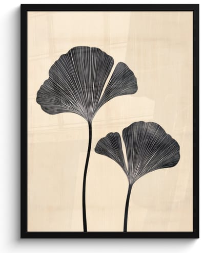 Poster in lijst - Fotolijst 50x70 cm - Posters - Bladeren - Minimalistisch - Zwart - Posterlijst zwart - Decoratie - Wanddecoratie woonkamer - Muurdecoratie slaapkamer