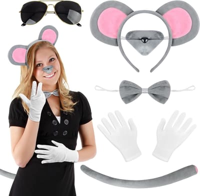 Complete Muizenkostuum Set voor Dames - 6 Delige Animal Costume met Oren, Staart, Neus en Accessoires voor Carnaval, Halloween en Cosplay Feesten
