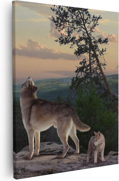 Artaza Canvas Schilderij Wolf - 80x100 cm - Groot - Wanddecoratie Dieren - Muurdecoratie Bos - Schilderijen Op Canvas Natuur