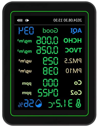 Luchtkwaliteitstester - Binnenluchtmonitor - Gezond Leven - Realtime Metingen - 2000mAh Batterij - Zwart