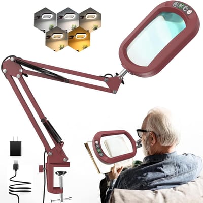 Vergrootglas Met Licht - Staande Lamp - Precisiewerk Hobby - Echt Glas Lens - 10x Vergroting - Rood