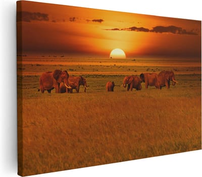 Artaza Canvas Schilderij Olifant - 30x20 cm - Klein - Wanddecoratie Afrika - Muurdecoratie Savanne - Schilderijen Op Canvas