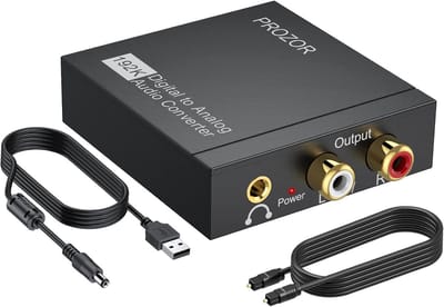 Digitale Audio Converter 192 kHz DAC met Toslink en Coaxiale Ingang naar RCA en Hoofdtelefoonuitgang