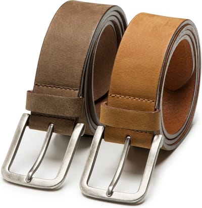 DTCH.FIT Herenriem Leer Jaxx - Riem Taupe & Cognac - Jeans Broekriem - Riemmaat 85cm - Totale lengte 100cm - 2 Stuks