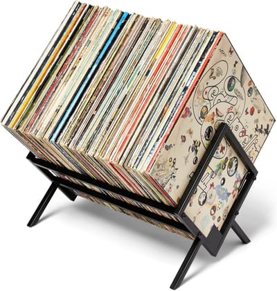 Vinyl Platenhouder - Matzwart Metaal - Opbergruimte voor 80-100 LP's - Eenvoudige Montage - Vinyldisplay en Opbergruimte