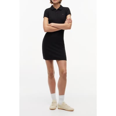 Tommy Hilfiger Rib Bodycon Polo Black Größe: S | Blusenkleider Outlet | Damen | Schwarz