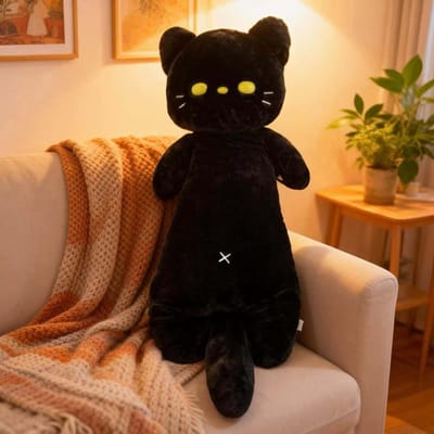 Oreiller en Peluche pour Chat Long de 75cm Rempli Noir Blanc 3 Couleurs Chaton Animal de Dessin Animé Compagnon de Sommeil Cadeau 75cm