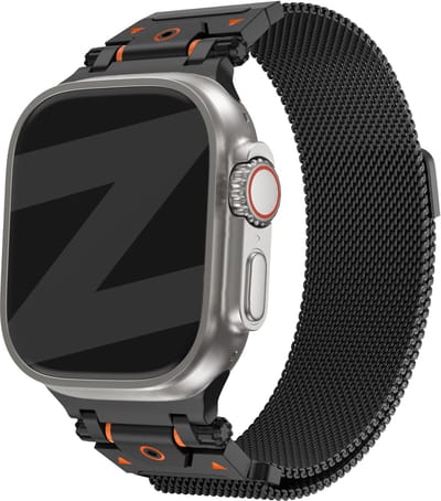 Bandz Rugged Milanese Loop band - RVS Milanees bandje geschikt voor Series Apple Watch 1/2/3/4/5/6/8/9/10/11/SE(2-3)/Ultra(2-3) - iWatch mesh bandje grote maten 44mm 45mm 46mm 49mm (zwart)