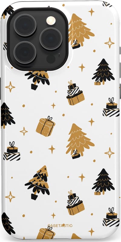Casetastic hoesje geschikt voor Apple iPhone 15 Pro Max - MagSafe - Dubbellaagse bescherming - Kerst met Cadeautjes - Fashion Case - Wit Beige Donkergrijs