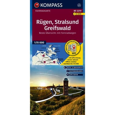 Rugia, Stralsund, Greifswald 1:70.000. Waterdichte Toeristische en Fietskaart 3319. Wyd. 2025. Kompas