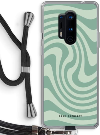 Case Company® - Hoesje met koord geschikt voor OnePlus 8 Pro hoesje met Koord - Swirl Groen - Telefoonhoesje met Zwart Koord - Bescherming aan alle Kanten en Over de Schermrand