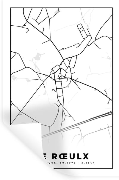 Muurstickers - Sticker Folie - Zwart Wit – België – Plattegrond – Stadskaart – Kaart – Le Rœulx - 20x30 cm - Plakfolie - Muurstickers Kinderkamer - Zelfklevend Behang - Zelfklevend behangpapier - Stickerfolie