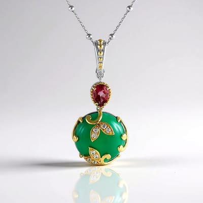 Cavill - Zilveren Halsketting - 925 Sterling Zilver - Groene Agaat 20,6 ct & Roze Topaas 1,2 ct - Verstelbaar - Elegante Zirkonia