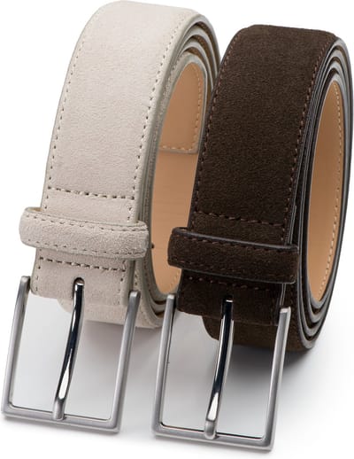 DTCH.FIT Herenriem Suède Bobby - Riem Beige & Donkerbruin - Pantalon & Jeans Broekriem - Riemmaat 85cm - Totale lengte 100cm - 2 Stuks