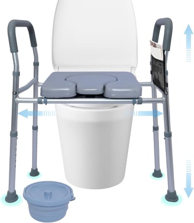 Toiletverhoger met steunen - Opstahulp wc - Veilig zelfstandig - Breedte hoogte instelbaar - Tot 200 kg - Grijs