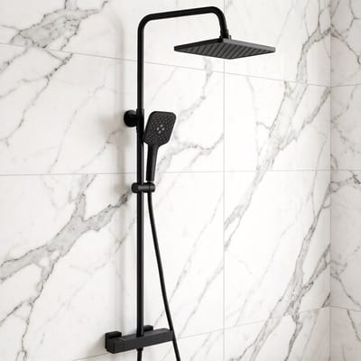 Auralum Max Regendouche met Thermostaatkraan - Zwart Doucheset - 12 inch Douchekop en Handdouche - Thermostatische Mengkraan - Verstelbare Douchestang - Waterbesparend Douchesysteem
