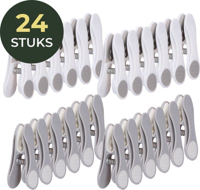 Gandria Wasknijpers 24 Stuks - Kunststof Wasknijpers - Set van 24 Plastic Knijpers - Wasrek Knijpers 10 Kg - Grijs/Wit en Wit/Grijs