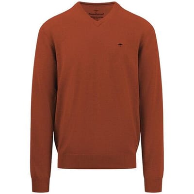 Fynch-Hatton Trui Uni Color V-Neck Superfine Cotton Roest / male