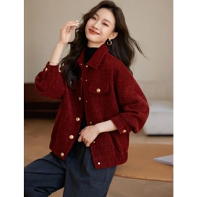 Bonne Chance Veste Épaissie Saveur Rouge Nouvelle Chemise d'Hiver Revers Veste Rétro Tendance 2XL