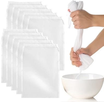 Herbruikbare Notenmelk Zakjes - Fijnmazige Zeefdoek voor Amandelmelk, Yogurt en Sap - 10 Stuks, 20x30cm, Ideaal voor Koken en Filteren