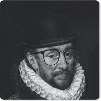 Muismat 20x20 cm - Mousepad Portret van Willem I - Adriaen Thomasz - Zwart - Wit - Muismatten