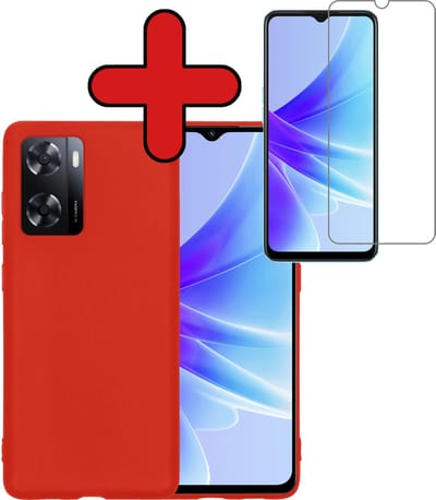 Hoesje - Met Screenprotector - Geschikt voor OPPO A57 - Sterk & Shockproof - Telefoon Hoes - Back Cover - Siliconen Case - Telefoonhoes - Rood