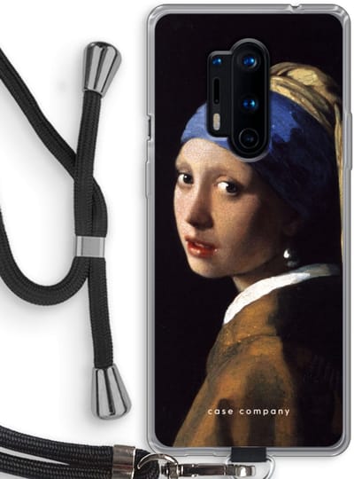 Case Company® - Hoesje met koord geschikt voor OnePlus 8 Pro hoesje met Koord - The Pearl Earring - Telefoonhoesje met Zwart Koord - Bescherming aan alle Kanten en Over de Schermrand